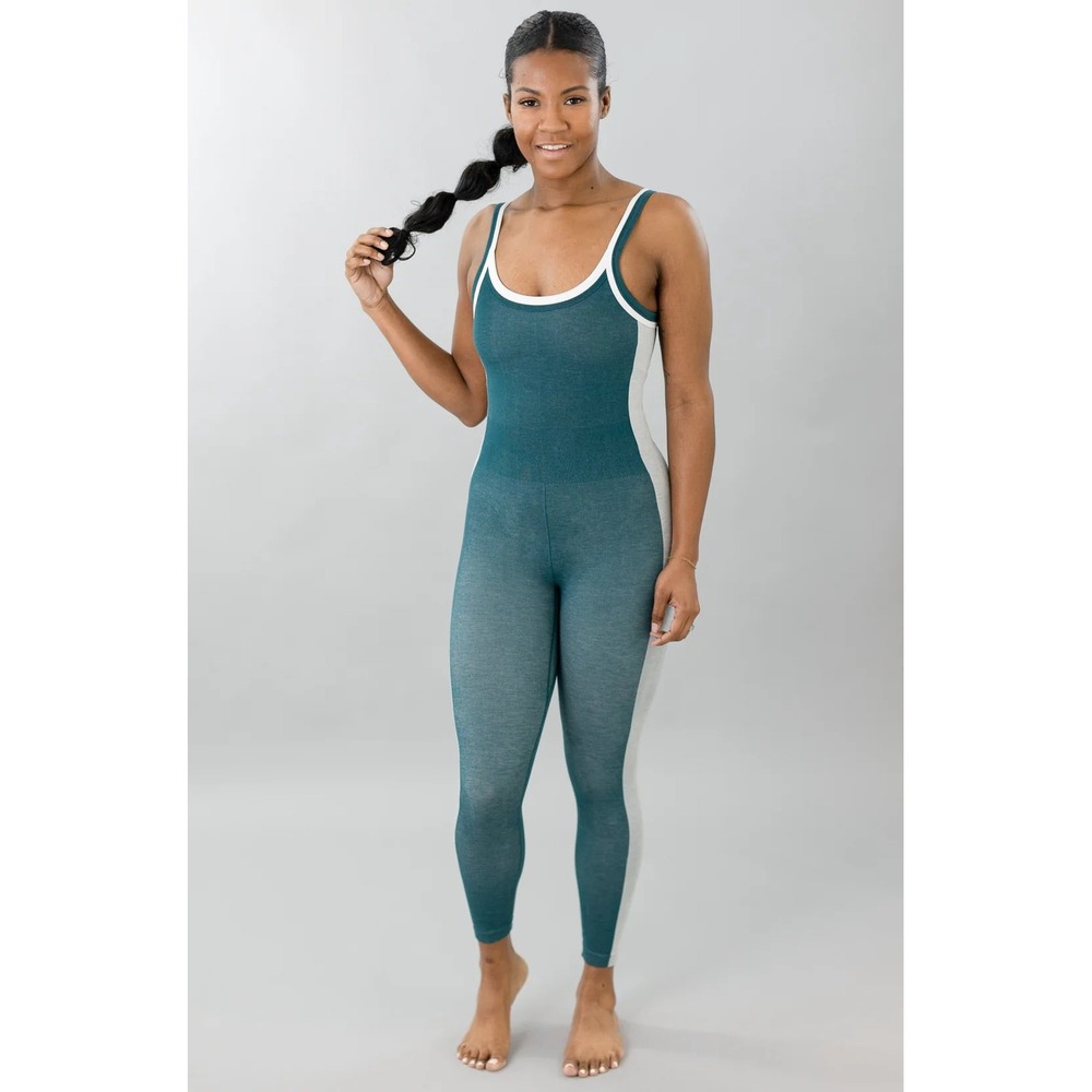 Cream Yoga Cape Jumpsuit Teal Seamless Activewear‎ Gym Athleisure Lounge